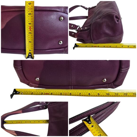 Purple Leather Purse Tignanello Pebbled Handbag Silver Tone Double Handle - Picture 11 of 13
